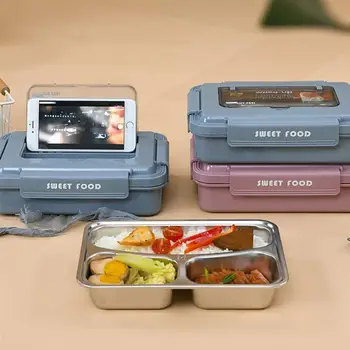 

1pc Stainless Steel Lunch Box Bento Crisper Heat Insulation Food Container for Students (Two Grids Violet)