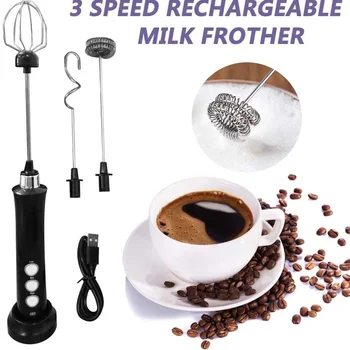

USB Rechargeable Egg Milk Frother Handheld Low Decibel Electric Three Speed Adjust Portable Design For Bulletproof Coffee Supply