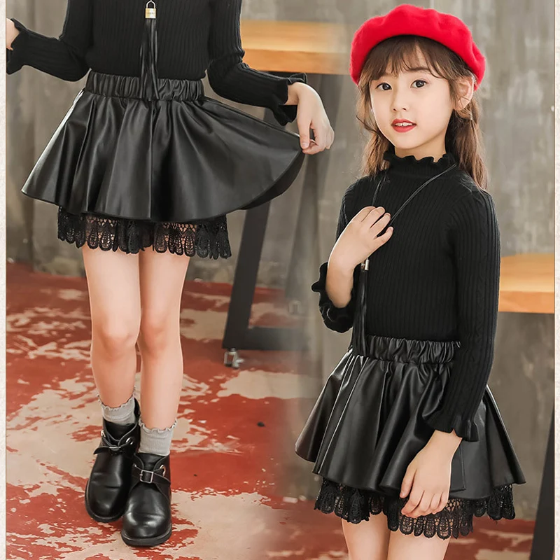 Детская кожаная юбка осенне-зимняя одежда для малышей от 3 до 13 лет детские