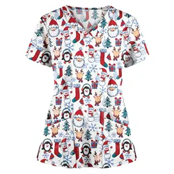 2021 Women's Nurses Christmas Thanksgiving Tunic Uniform Clinic Carer Protective Clothing Tops Ladies Plus Size Nurse Uniform
