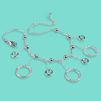 

Hot sales 100% 925 sterling silver Bracelet for women & girl simple Tassel Circle Pendant Hand Catenary silver jewelry Accessori