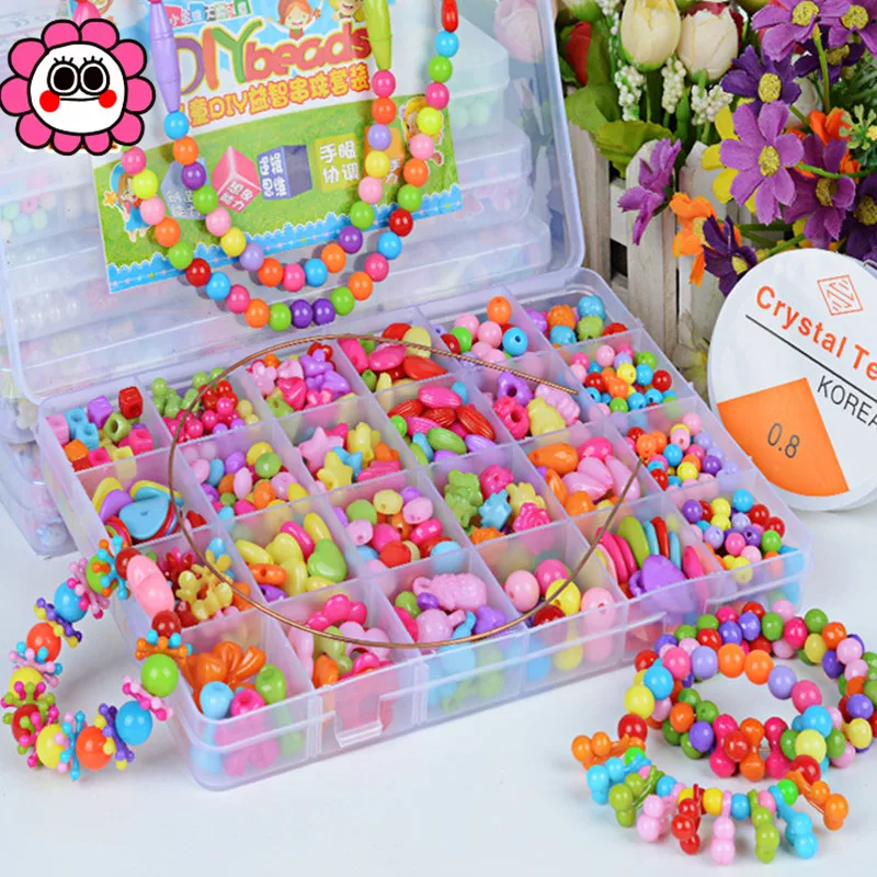 Juguete hecho a mano con cuentas para niños, cuentas espaciadoras sueltas creativas, manualidades, fabricación de pulseras, collar, Kit de joyería, juguete para regalo para niña, 1200 Uds.