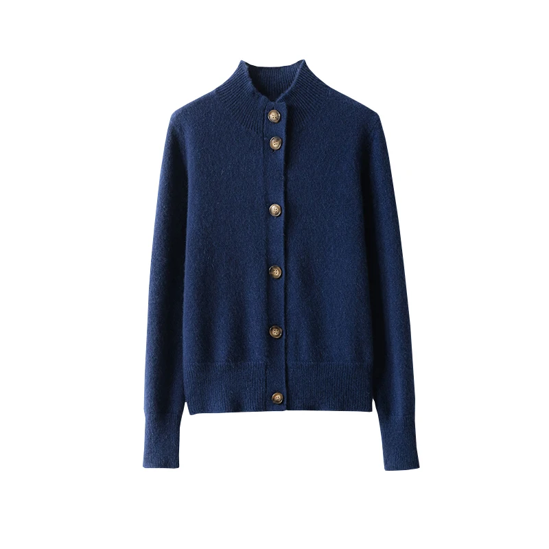 Autumn and Winter 100% Wool Cashmere Sweater Women's Self-Cultivation Half High Neck Cardigan Warm Knitted Sweater Women 5