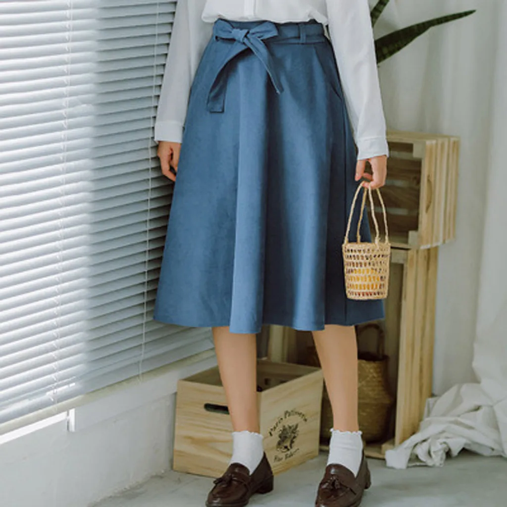 Юбка женская faldas mujer moda jupe femme женская Однотонная юбка средней талии с бантом и карманом длиной до колена облегающая юбка OY41