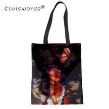 Сумка хозяйственная сумка для женщин Черная арт афро Леди Девушки Печать Многоразовые сумки на плечо Повседневная Большая Льняная сумка женская