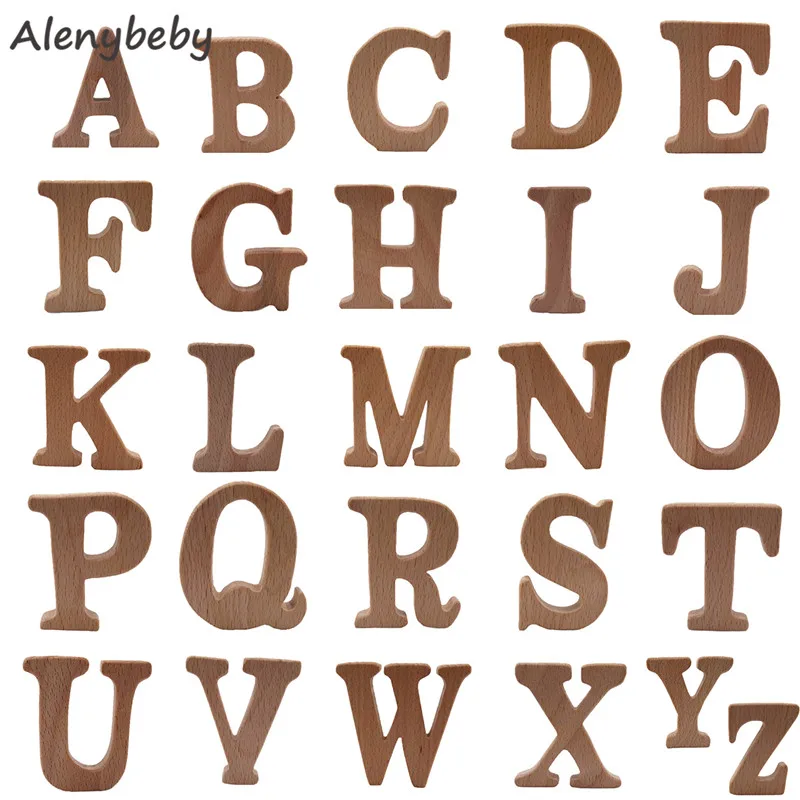 

Beech Wooden English Alphabet Teether DIY Baby Teething Nursing Accessories Teether Baby Preschool Education Letter Shape Toy