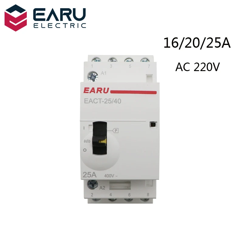 4P 16A 25A AC 220V 230V 50/60Hz Din Rail Household Modular Contactor With Manual Control Handle Switch 4NO 4NC 2NO 2NC 3NO1NC |