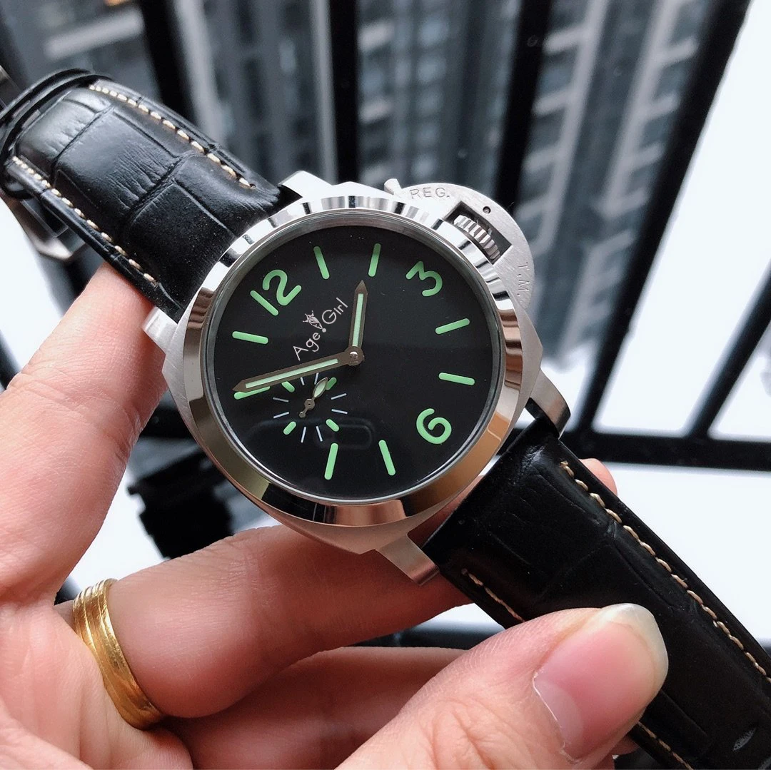 

44mm Luxury Brand New Men Automatic Mechanical Sapphire Stainless Steel 1950 3 Days Luminous Green Dial Black Leather Watch AAA+