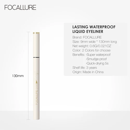 FOCALLURE 흑색 액상 아이라이너 눈 화장 강력 방수 긴 지속력 아이라이너 바르기 쉬운 눈 화장 도구 6