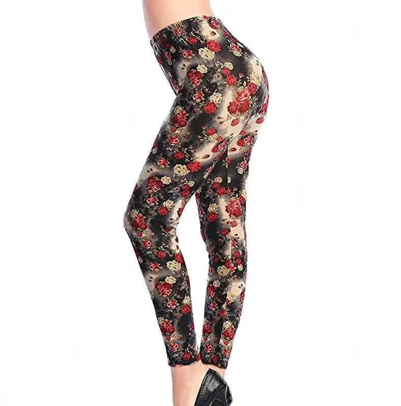 K092 Small Red Rose YSDNCHI женская одежда, леггинсы с принтом, эластичные леггинсы с цветочным принтом, штаны с высокой талией, леггинсы с эффектом пуш-ап, леггинсы для фитнеса - Цвет: K092 Small Red Rose