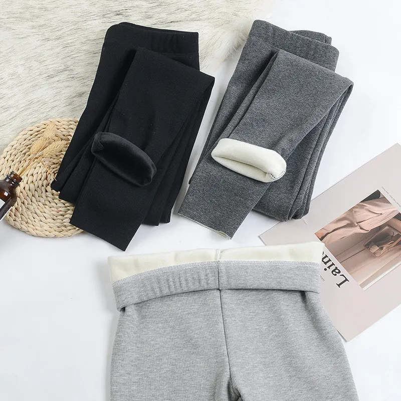 

Women's High Waist Slim Leggings Autumn/Winter New Style Soft Solid Color Stretch Fashion Plus Velvet Warm Leggings Sweatpants