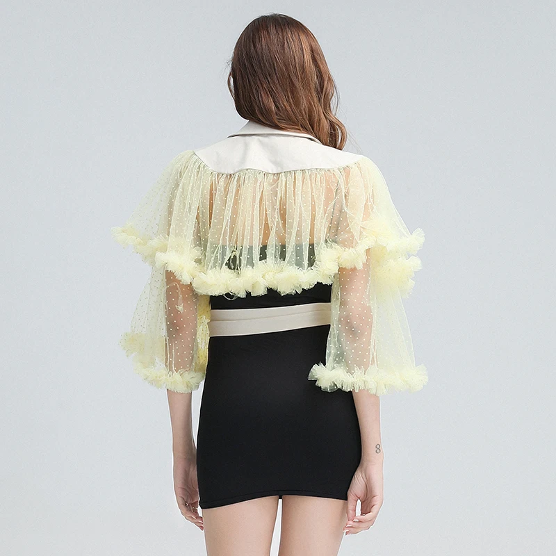TWOTWINSTYLE Mesh Sexy Patchwork T Shirt For Women