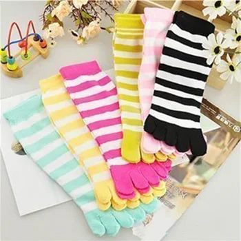 

6 Pairs Five-finger Women Socks Soft Cotton Blend Breathable Fashion Casual Elastic Funny Striped Warm Toe Tube Autumn Winter