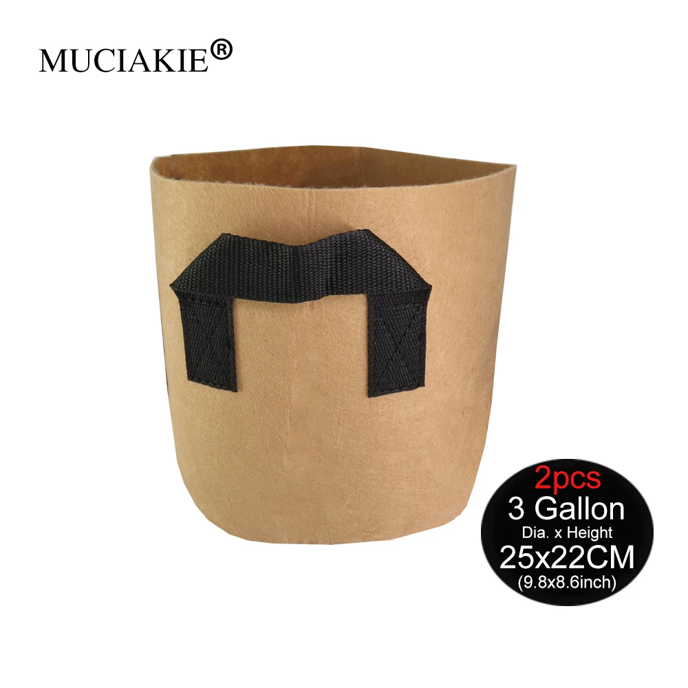 MUCIAKIE 1-10 галлонов Коричневые круглые нетканые горшки для выращивания умные воздушные горшки мешок завод мешок корень контейнер с ручкой - Цвет: 2pcs 3 Gallon