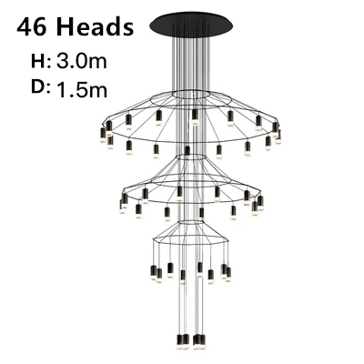 46 Heads H3m Современная линия художественная светодиодная люстра, освещение в скандинавском геометрическом стиле, креативная Подвесная лампа для гостиной, домашний декор, освещение, блеск, светильник - Цвет абажура: 46 Heads H3m
