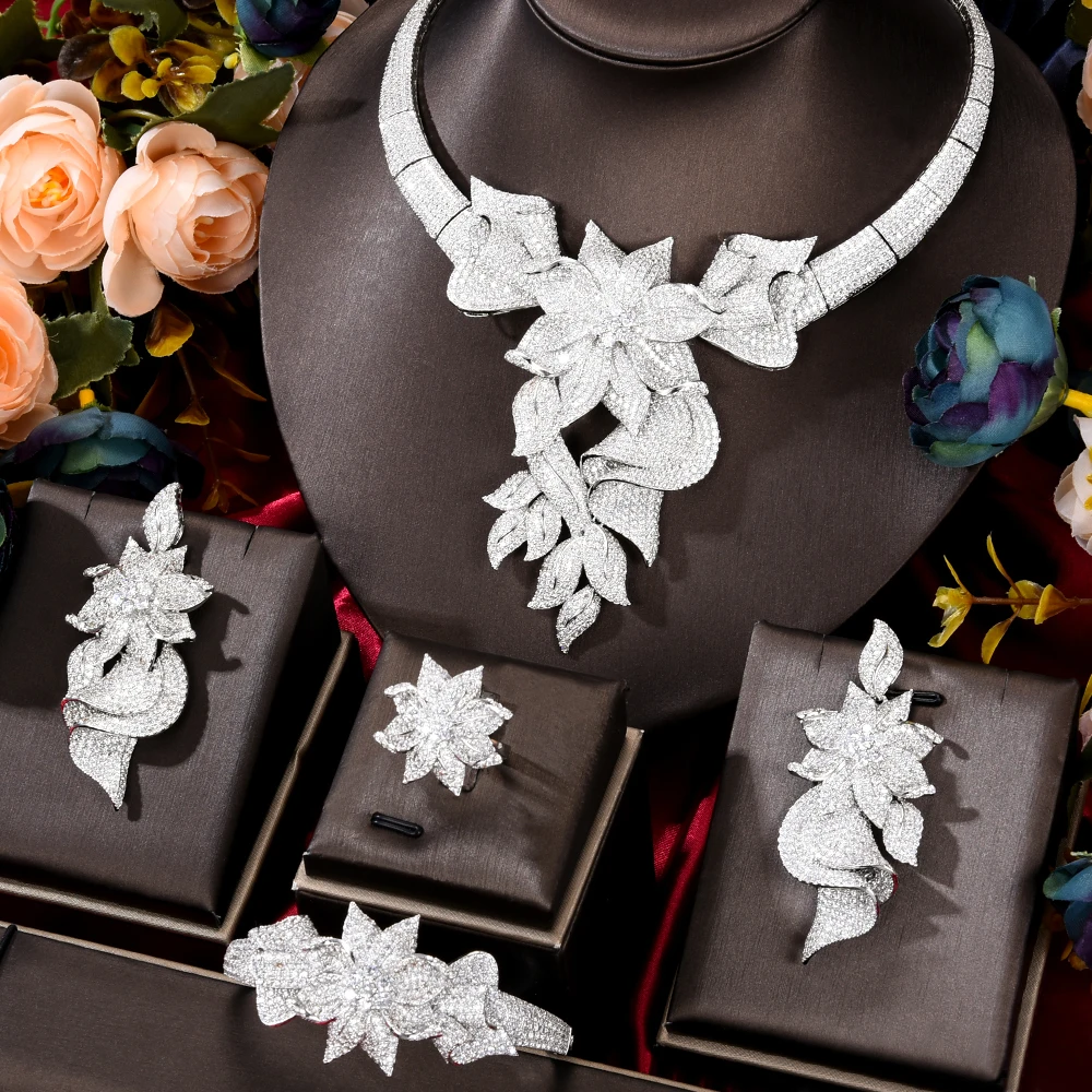 New Luxury 4Pcs African Jewelry Sets for Women Wedding Naija Dubai India Set Cubic Zirconia Bridal | Украшения и аксессуары