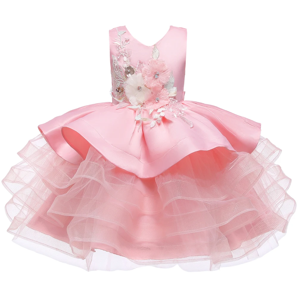 Pink Малышка нарядное платье для девочки;карнавальные костюмы для девочек;новогодний костюм для девочки; год Вышитое пышное платье принцессы вечернее праздничное платья для девочек;Детская одежда 1,2,3,4,5,лет - Цвет: Pink