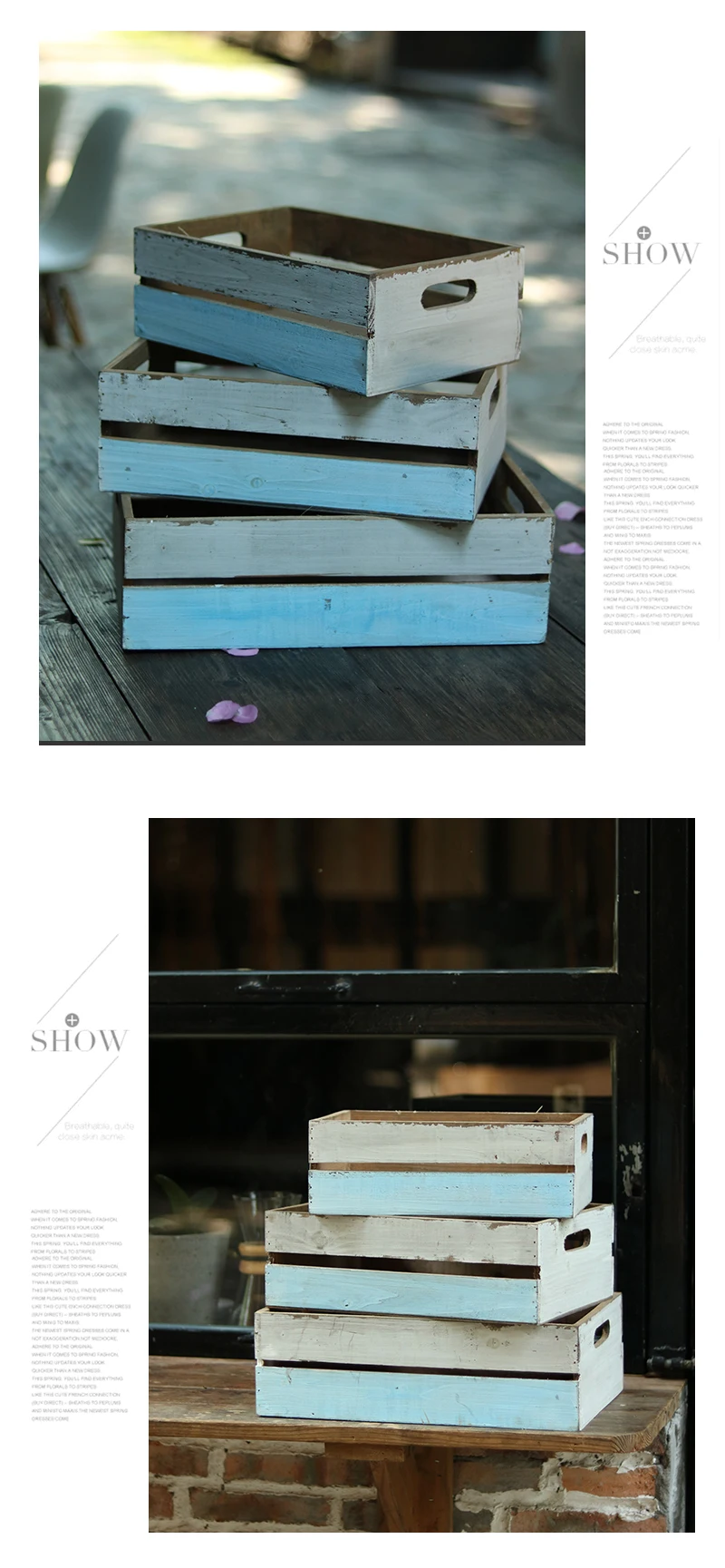 distressed painted handmade solid small decor wood crate (2)