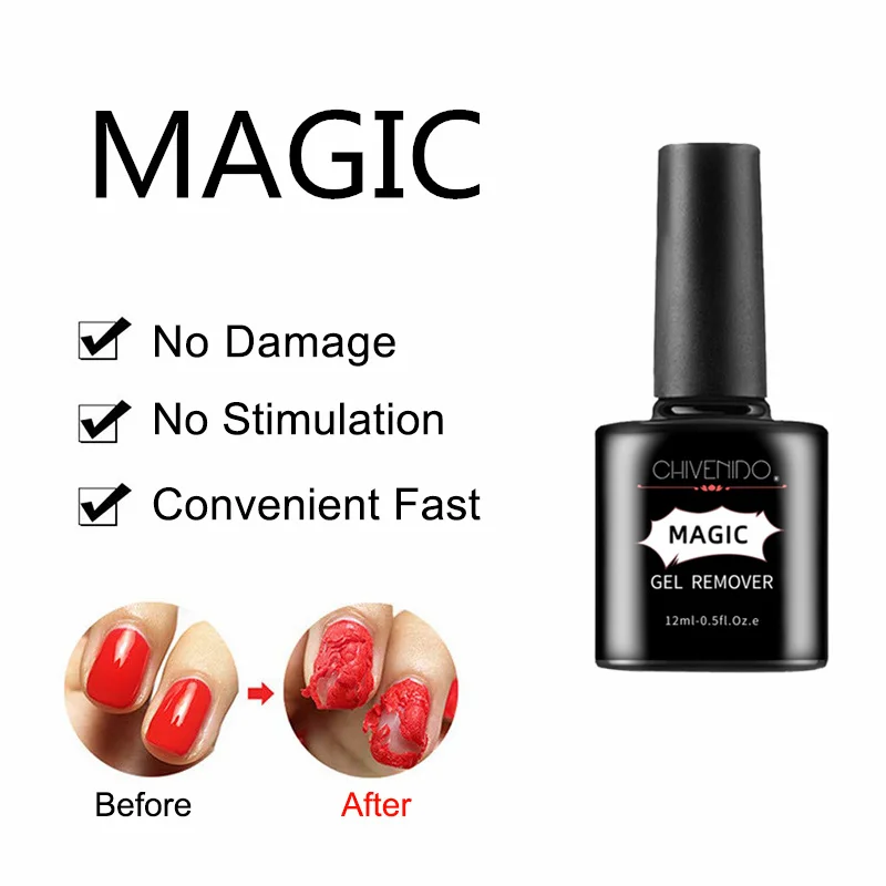 CHIVENIDO 12ml Magic Gel Remover Polish Burst Remover Soak Off Gel Polish Wraps Nail Supplies for Professionals