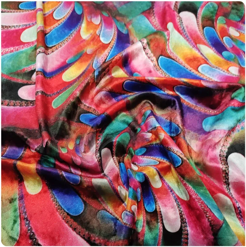 New Digital Printing Elastic Diamond Gold Velvet Cheongsam Dress Upper Garment Fabric | Дом и сад