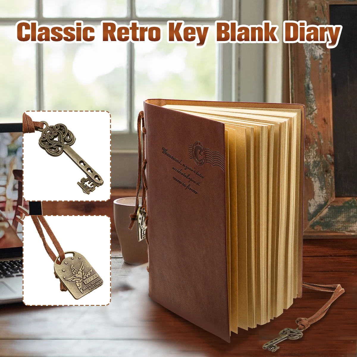 Vintage cuero encuadernado páginas en blanco nota para cuaderno diario con llave moda clásico Retro Accesorios