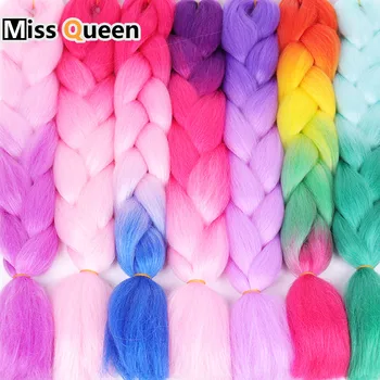 

MISS QUEEN 24 Inch Braiding Hair Extensions Jumbo Crochet Braids Synthetic Hair style 100g/Pc Pure Blonde Pink Green