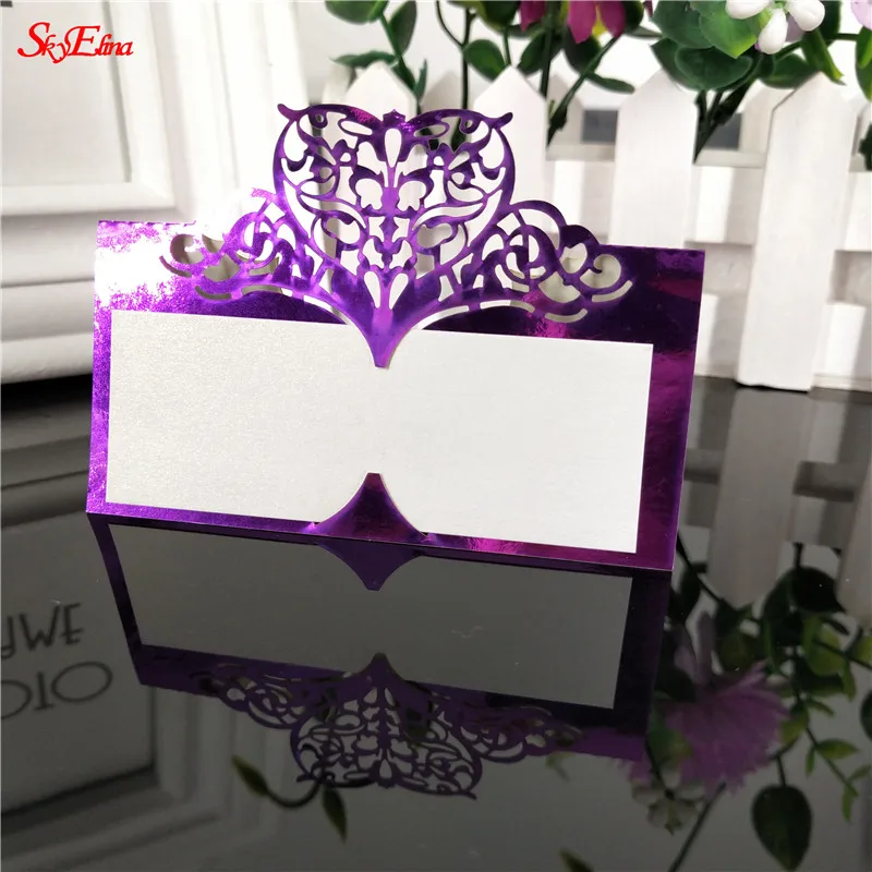Bright purple 10/50/100 шт. настольные карты Лазерная резка Бумага виниловые карты для Имя Место карты Свадебная вечеринка Сувениры украшения 8Z - Цвет: Bright purple