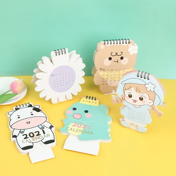 

1pcs 2021 Cute Cartoon Portable Coil Desk Calendar Desktop Calendar Daily Schedule Table Planner Desk Decor