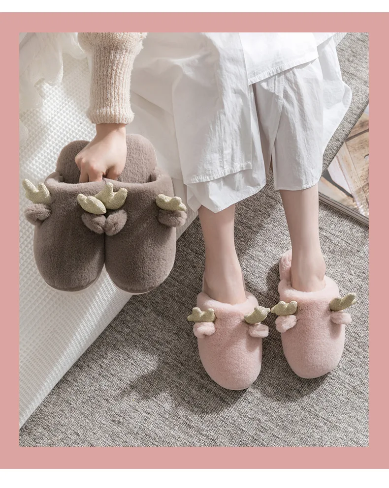Whoholl/ г.; Брендовые женские зимние домашние тапочки; обувь в форме оленя; мягкие зимние теплые домашние тапочки; домашние тапочки для влюбленных пар