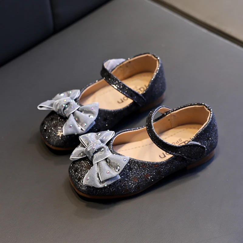 SKOEX Kids Ballet Flat Shoes for Little Girls Fashion Adorable Bows Princess Shoes PU Leather Children Flower Party Dress Flats - Цвет: Черный