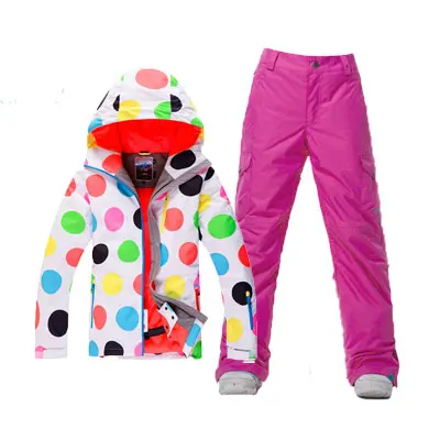 WITH PURPLE PANTS Gsou Snow/лыжи костюм Для женщин Водонепроницаемый Сноубордическая куртка+ лыжные штаны для девочки Одежда для катания на лыжах зимняя Для женщин Лыжный спорт лыжная куртка+ брюки для девочек зимние уличные - Цвет: WITH PURPLE PANTS