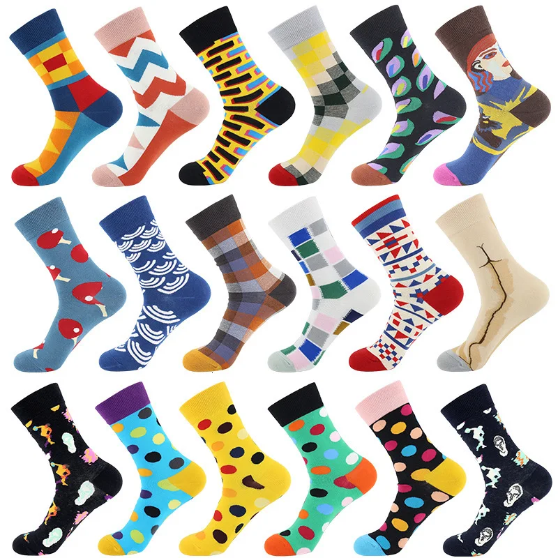 

PEONFLY New 2019 Autumn Winter Women Socks Funny Colorful Geometry Printed Happy Socks Casual Skateboard Calcetines Mujer