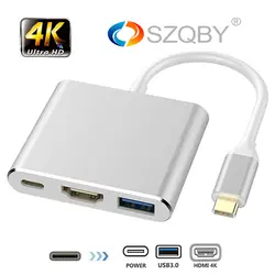 USB3.1 type-C концентратор/сплиттер для HDMI USB3.0 и быстрой зарядки питания док-станция для MacBook Pro usb type C адаптер 3 в 1