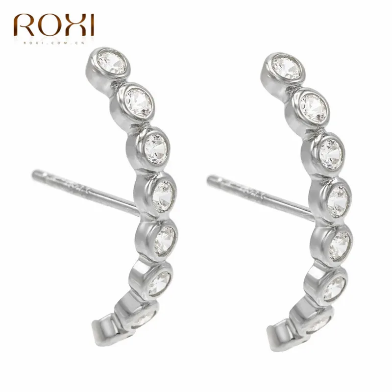 ROXI, блестящие циркониевые 925 пробы серебряные серьги-гвоздики для женщин, нежные серьги с прозрачными фианитами, Маленькие Геометрические серьги в форме буквы C в Корейском стиле