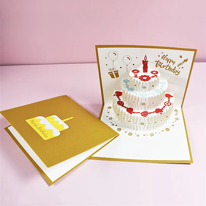 Happy Birthday Card 3d Birthday Cake Pop-Up Greeting Cards Postcards For Girl Kids Wife Husband With Envelope greeting cards