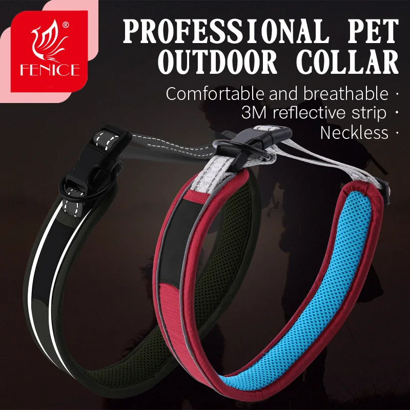 

Fenice Adjustable Mesh Padded Pet Dog Collar 3M Reflective Nylon Dog Collar Durable Heavy Duty for all breed all weather