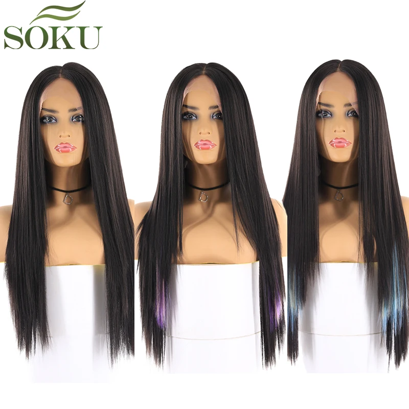 SOKU Synthetic Lace Front Wigs For Black Women Straight Middle Part Lace Wig High Temperature Fiber Lace Hair Wig