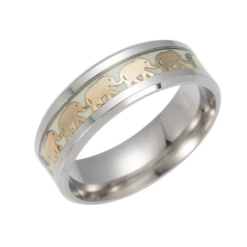 Светящееся Позолоченное серебряное кольцо темно-золотой дракон инкрустация зеленый фон Модные мужские флуоресцентные светящиеся кольца - Цвет основного камня: Gold