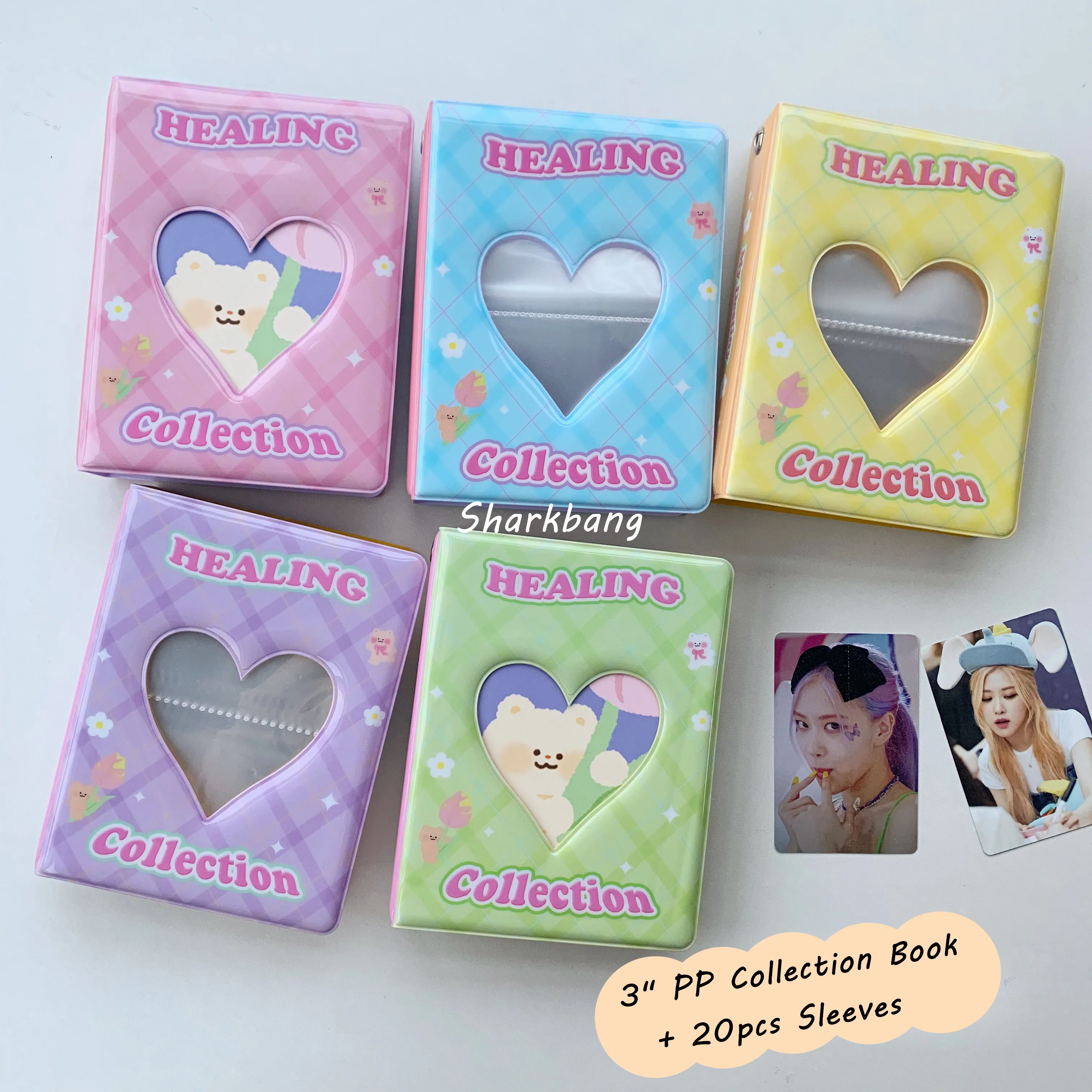 Sharkbang 3 Inch Postcards Collection Book Lovely Heart Bear Idol Album 20pcs PP Sleeves Bag Kpop Photo Album Card Organizer