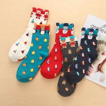 

2020 Winter Women Christmas Socks Cotton Autumn New Year Gift Santa Claus Christmas Tree Snow Elk Happy Socks Size 35-42