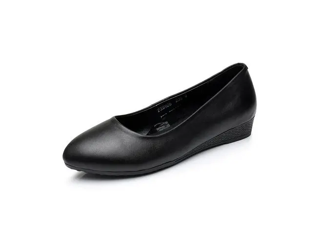 Обувь для работы на 30 лет; кожаная обувь черного цвета на танкетке для отеля; профессиональная обувь; женская обувь