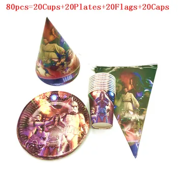 

40/80 Pcs Star wars Theme Party Supplies Kids Birthday Party Paper Plates Cups Flags Hats Party Decoration Disposable Tableware