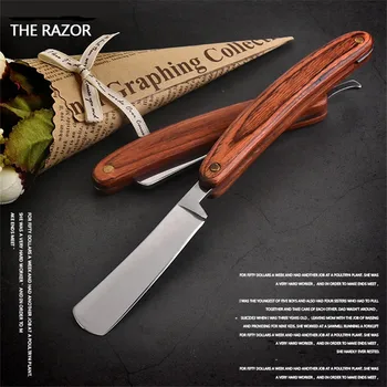 

1PC Vintage Old Shaving Knife Straight Edge Stainless Steel Barber Razor Folding Shaving Knife Hair Removal Tools Wooden Handle