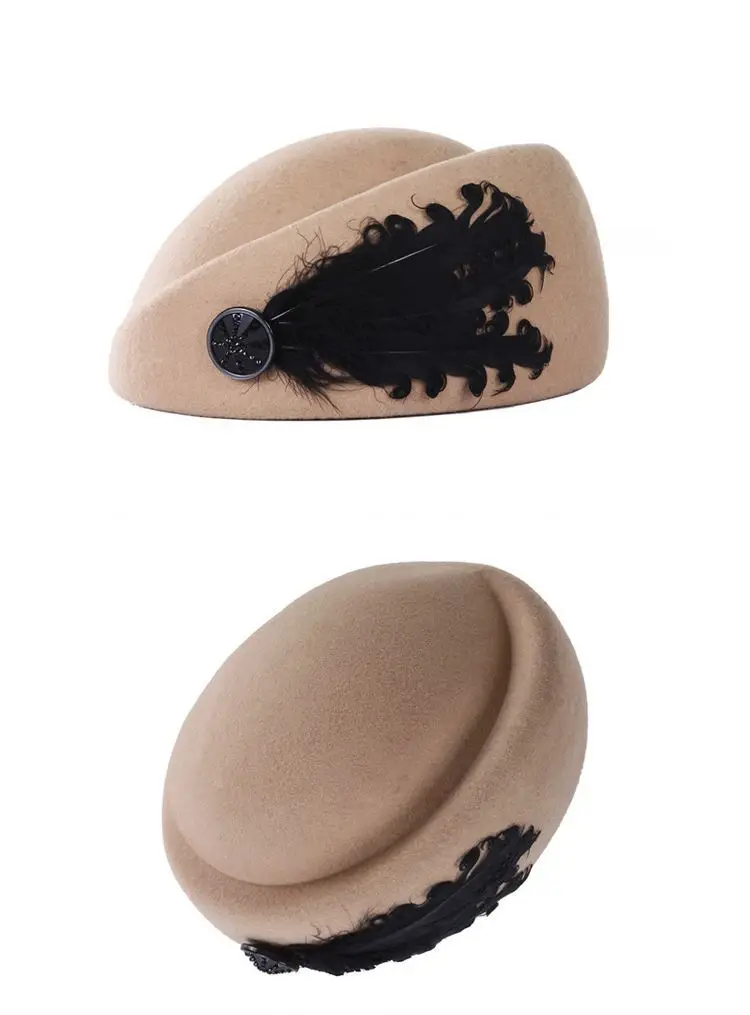 Dilidala осенне-зимняя шерстяная Женская шляпка-берет для женщин, модная Корейская Ретро английская черная шляпа с перьями, маленький Топ для женщин