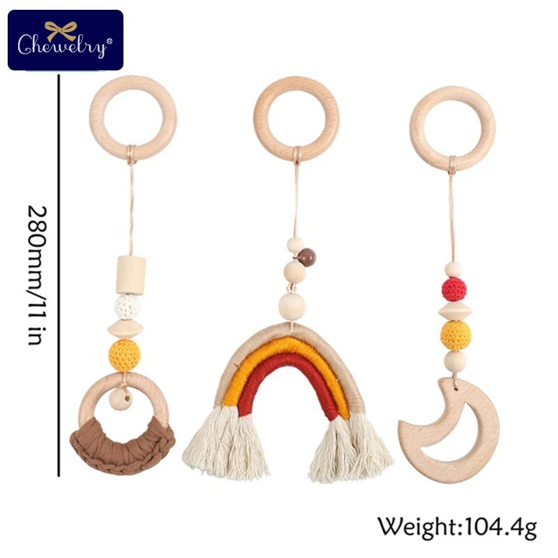 Wooden Teether Baby Play Gym Pacifier Clip Chain Silicone Beads Personalize Dummy Clip Baby Teether DIY For Kids Stroller Toys