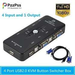PzzPss – interrupteur KVM USB 2.0 VGA 4 ports, séparateur d'imprimante, clavier, souris, Pendrive, commutateur de partage 1920x1440, adaptateur de boîte de commutation VGA 