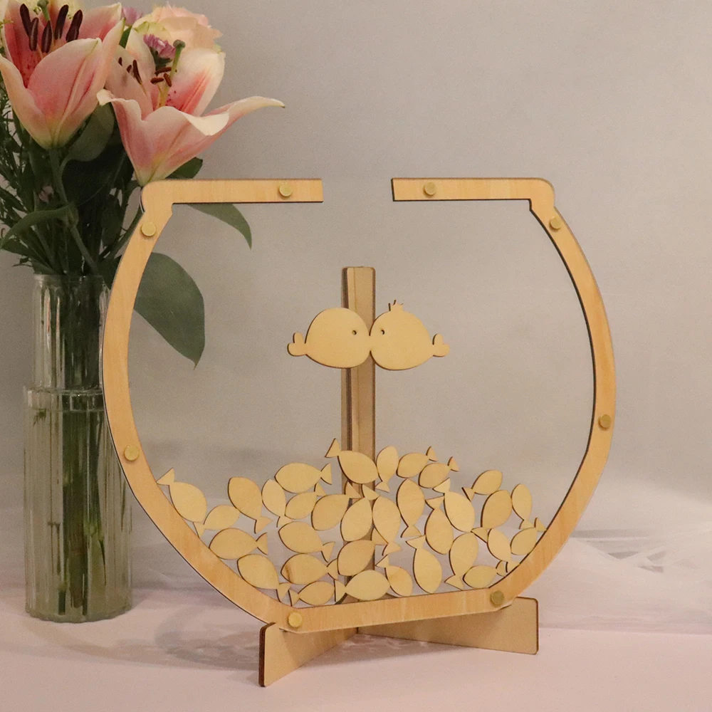 Wedding Wooden Signature Guest Book  Pisces kiss Decoration Frame With Stand DIY，Personalized Ornaments Guestbook Wedding Favor