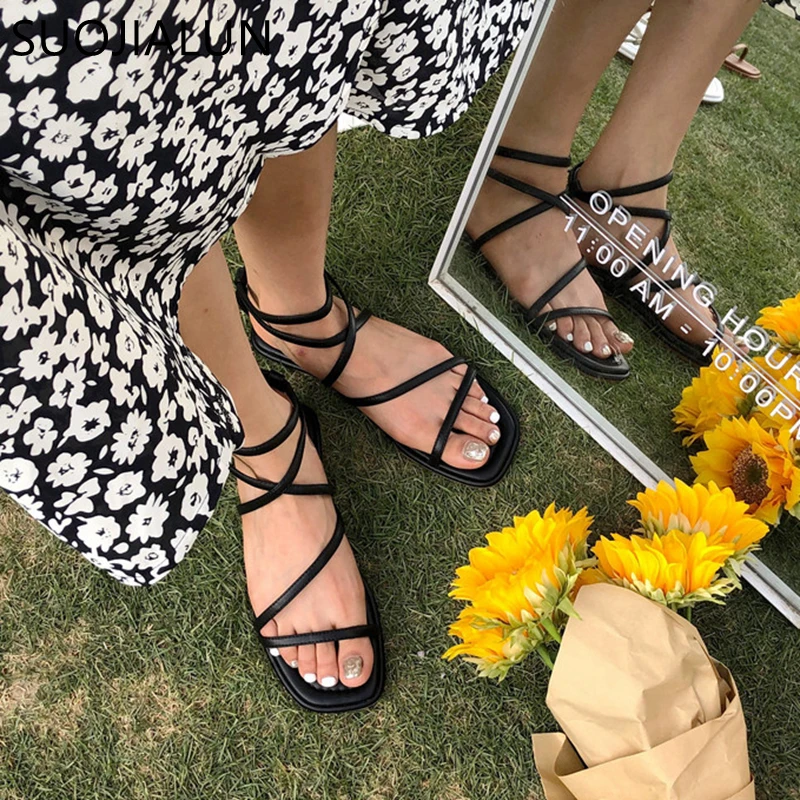 Women Sandals Flat Heel Narrow Band Back Strap Summer Gladiator Shoes Ladies Casual Slides women sandals women flats comfortable sandals