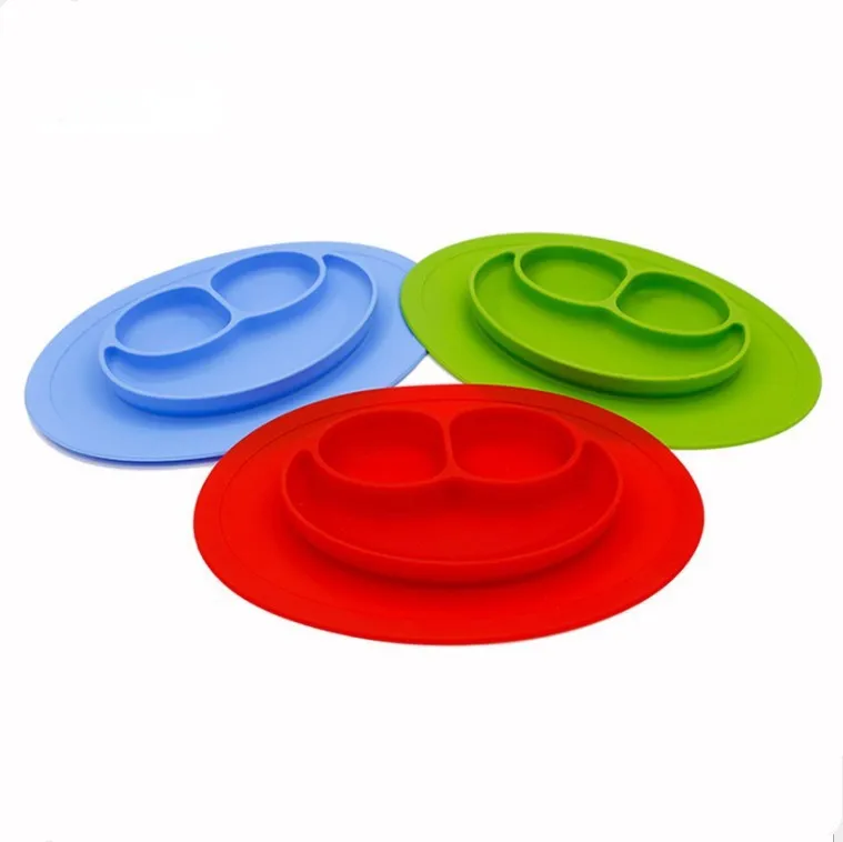 

Silica Gel Children Smiley Plate Placemat Seperated Infants Predation Box Infants Children Anti-slip Silica Gel Place Mat