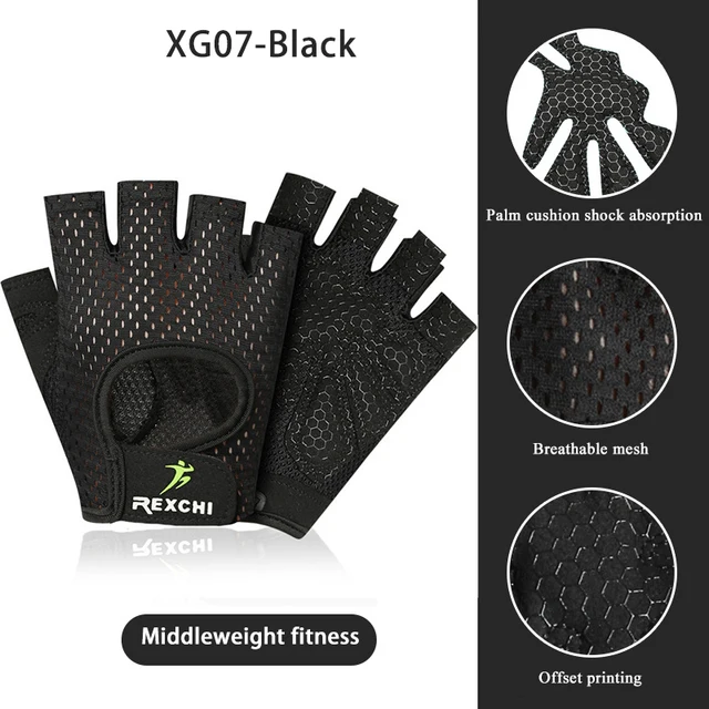 Gym Gloves Fitness Weight Lifting Gloves Body Building Training Sports Gloves Workout Half Finger Hand Protector for Men Women 07Middleweight black